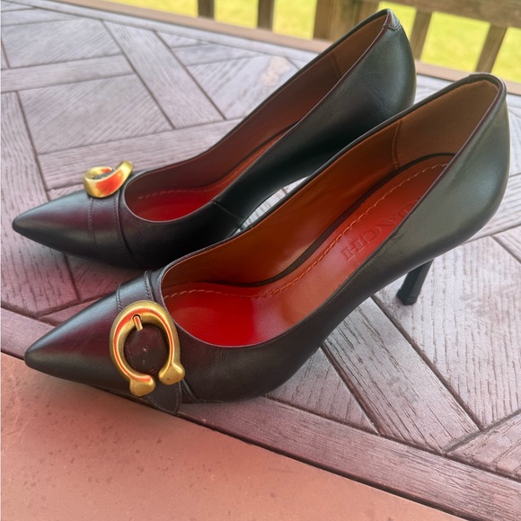 Coach Black Leather Heels with Brass Signature C’s. Size 6 - Picture 2 of 6